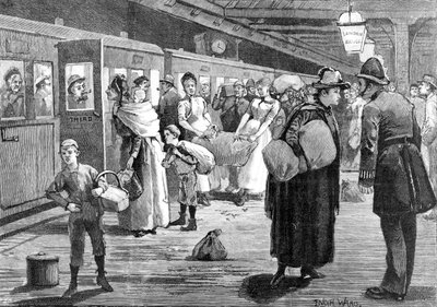 Hop-pickers Starting from London Bridge Railway Station at Midnight, 1891 by Enoch Ward